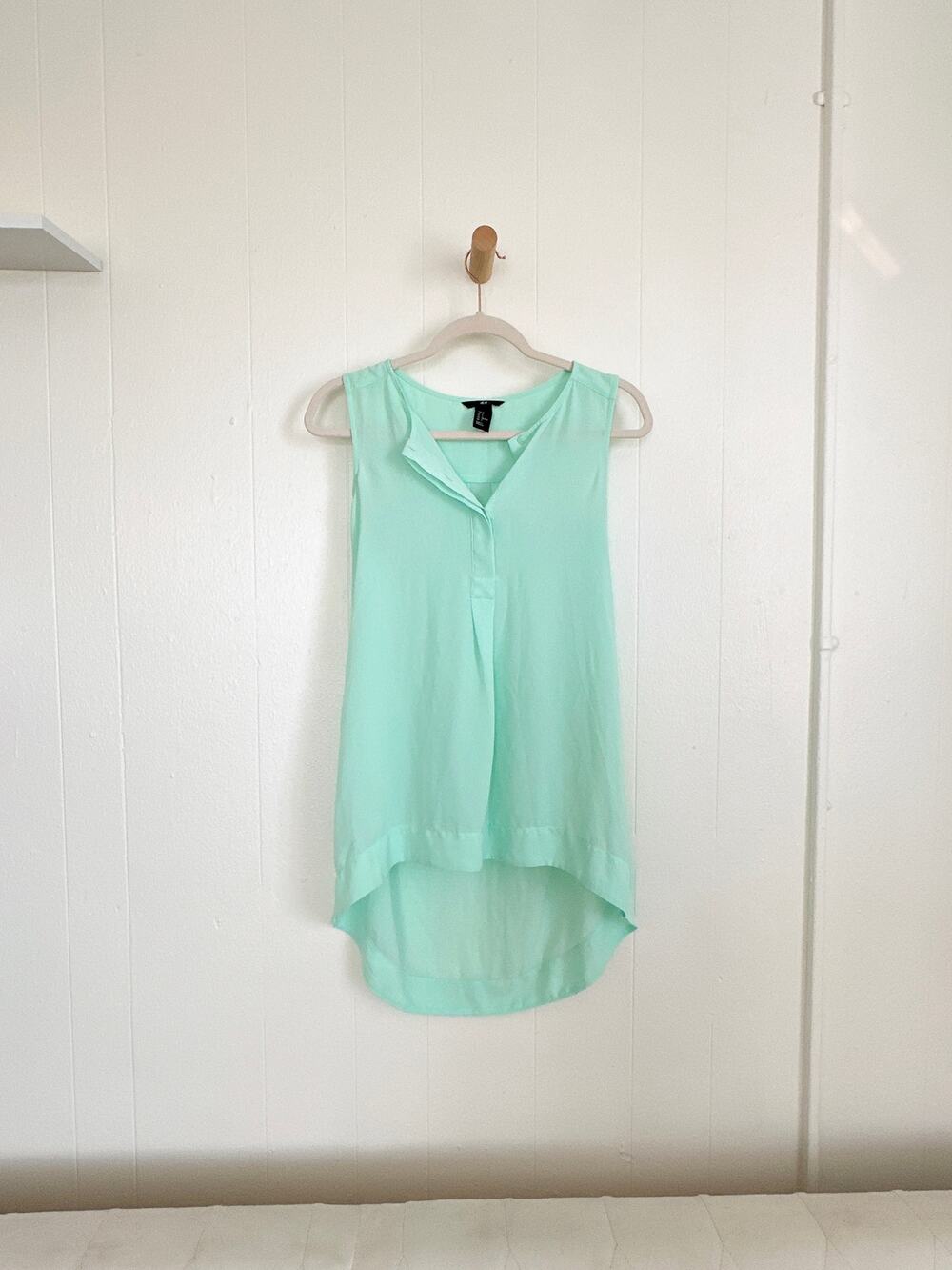 HM Mint Green High Low Sleeveless Sheer Chiffon Blouse Top Small